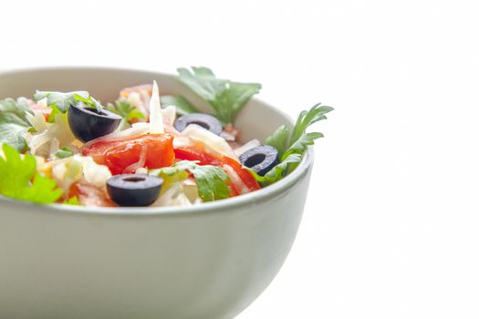 Closeup of salad with olives