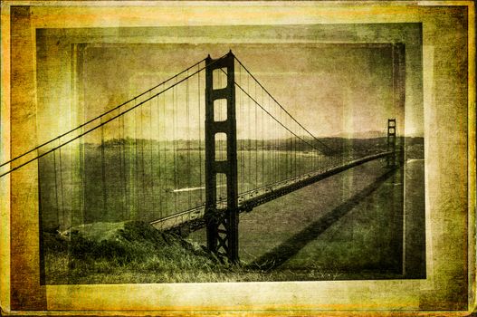Golden gate bridge in vintage filtered and textured style, San Francisco, USA