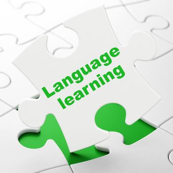 Education concept: Language Learning on White puzzle pieces background, 3d render