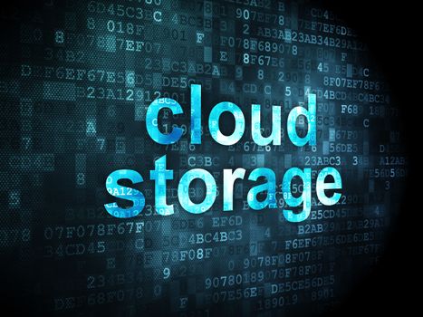 Cloud technology concept: pixelated words Cloud Storage on digital background, 3d render
