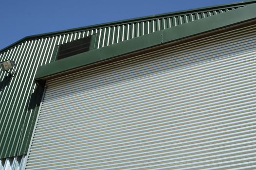 large metallic storage warehouse door