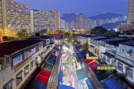 Local market under Lion Rock Hill in Hong Kong. It shows Hong Kong spirit.