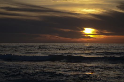 Beach, water under sunset scene in portugal