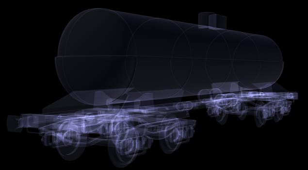 Railway tank. X-ray render isolated on black background