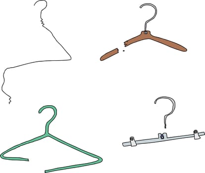 Broken clothes hangers over isolated white background