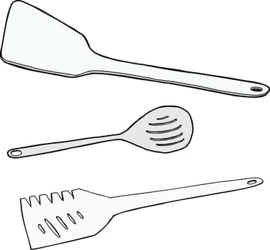 Three cooking spatulas over isolated white background