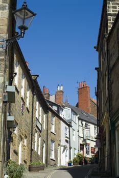 Street scene in Robin Hoods Bay, a quaint traditional British fishing village in North Yorkshire