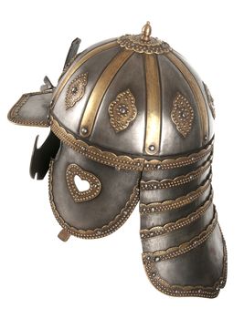 Iron helmet of the medieval knight. Very heavy headdress