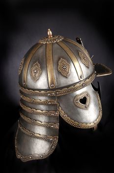 Iron helmet of the medieval knight. Very heavy headdress