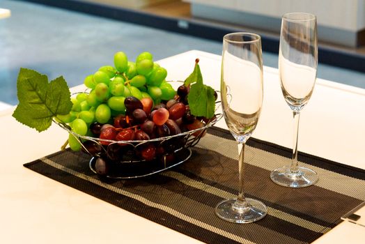 two wine glasses on dinner table