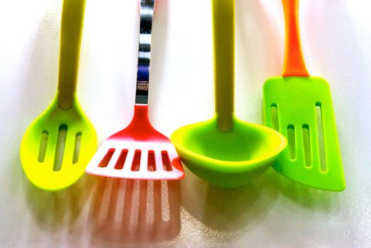 colourful kitchen tools,shallow focus