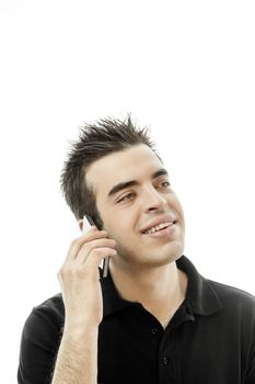 Happy young man talking on smartphone
