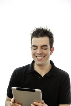 Portrait of a happy young man with tablet pc