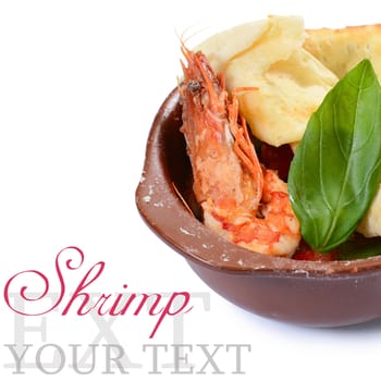 Shrimp baked under a grain crust isolated