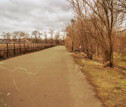 Path in the park, photo stylized antique postcard