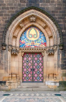 Vintage door. Entrance to the cathedral at Vysehrad, Prague.