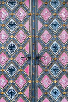 Vintage door. Entrance to the cathedral at Vysehrad, Prague.