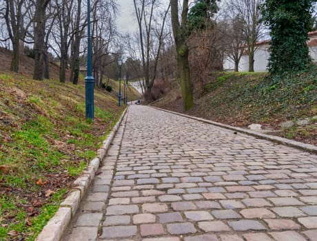 The Stone block walk path in the park