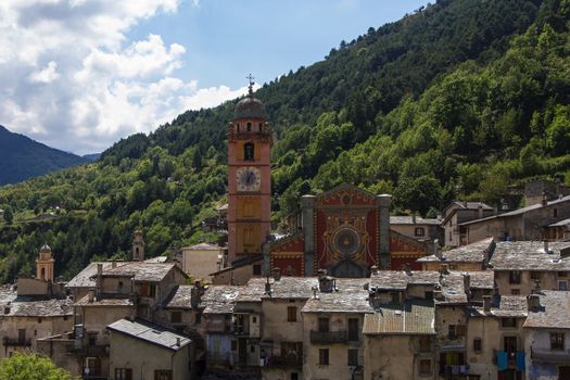 View of the cathedral and the village of Tende, France.