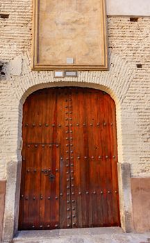 Old Wooden Door White Wall Walking Street Evening Carrera Del Darro Albaicin Granada Andalusia Spain  