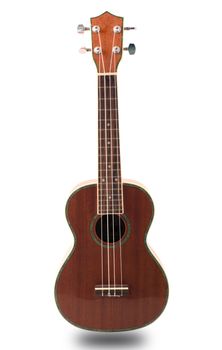 Ukulele guitar brown color and a white background
