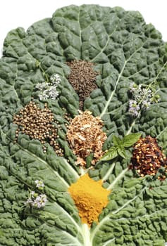 up close spice mixture on the cabbage sheet