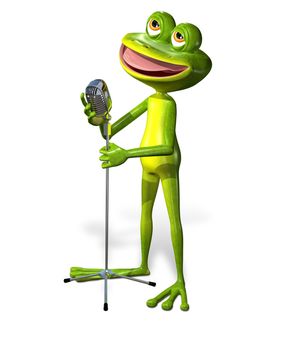 illustration a merry green frog with microphone