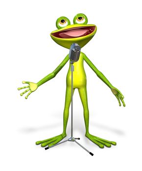 illustration a merry green frog with microphone