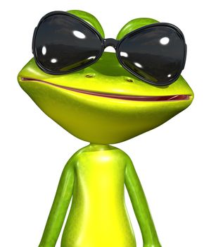 illustration a merry green frog with sunglasses