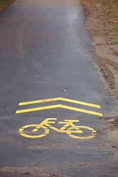 Bicycle lane sign on asphalt surface