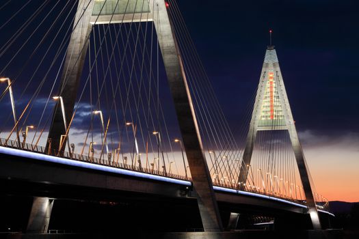 Highway bridge with night light