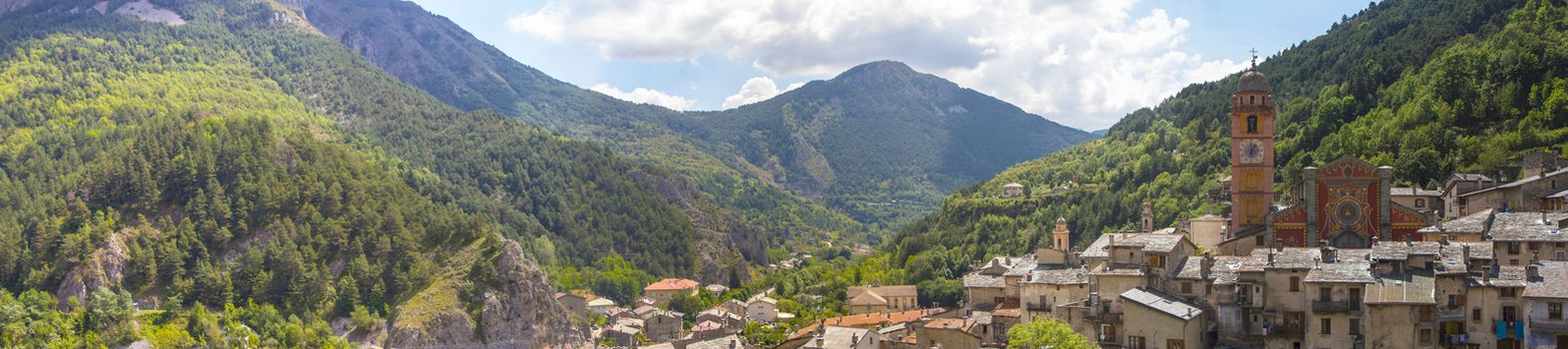 View of the village of Tende and the valley, France.