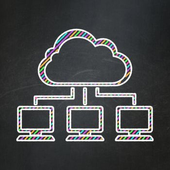 Cloud technology concept: Cloud Network icon on Black chalkboard background, 3d render