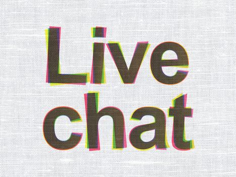 Web development concept: CMYK Live Chat on linen fabric texture background, 3d render