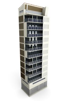 A contemporary modern urban building. 3D Illustration. Isolated on white.