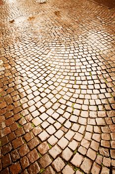 A ancient cobblestone pavement in Verona, Italy.