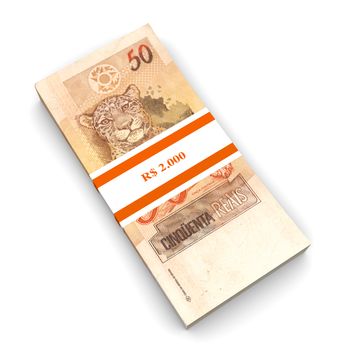 50 Real notes. The brazilian currency. 3D rendered Illustration. Isolated on white.