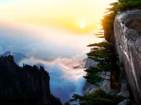 Sunset in huangshan