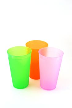 Green, orange and pink cups