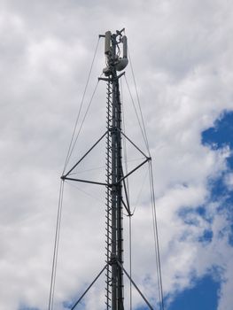 Communication tower radio mast with antenna aerial