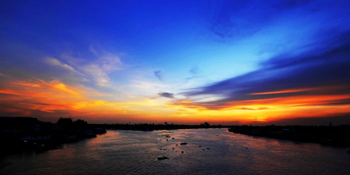 Beautiful twilight at the river in Thailand