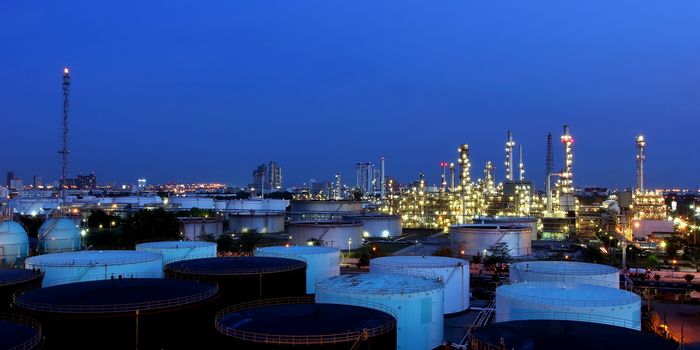 The Oil refinery at twilight in Bangkok, Thailand