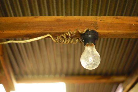 old style lamp in antique wooden house