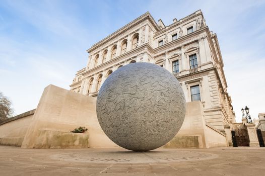 LONDON, UK -JANUARY 27, 2013: Sunset falling over the Bali Bombing Monument, built to commemorate the deaths of 202 people during a terrorist attack in Indonesia, 2002