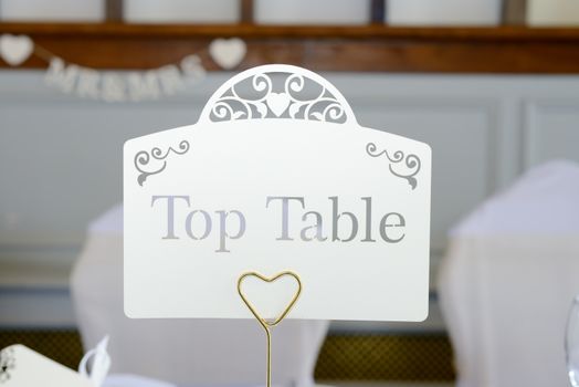 Wedding reception top table closeup decoration