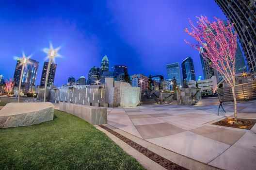 charlotte skyline at romare bearden park and bbt knights baseball stadium