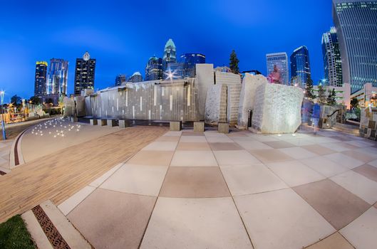 charlotte skyline at romare bearden park and bbt knights baseball stadium