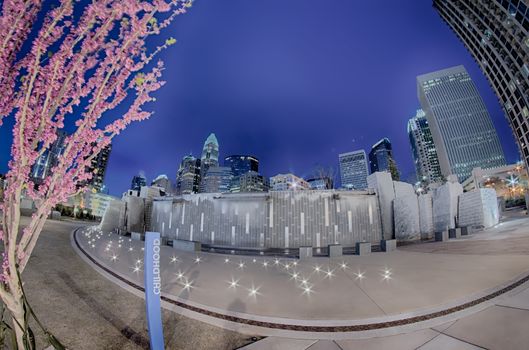 charlotte skyline at romare bearden park and bbt knights baseball stadium