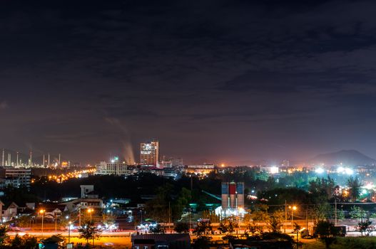 city skyscrapers night view of Chonburi Thailand