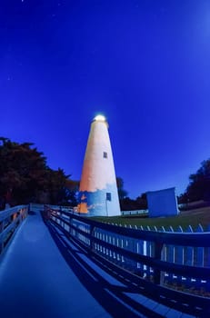 The Ocracoke Lighthouse on Ocracoke Island on the North Carolina coast after sunset